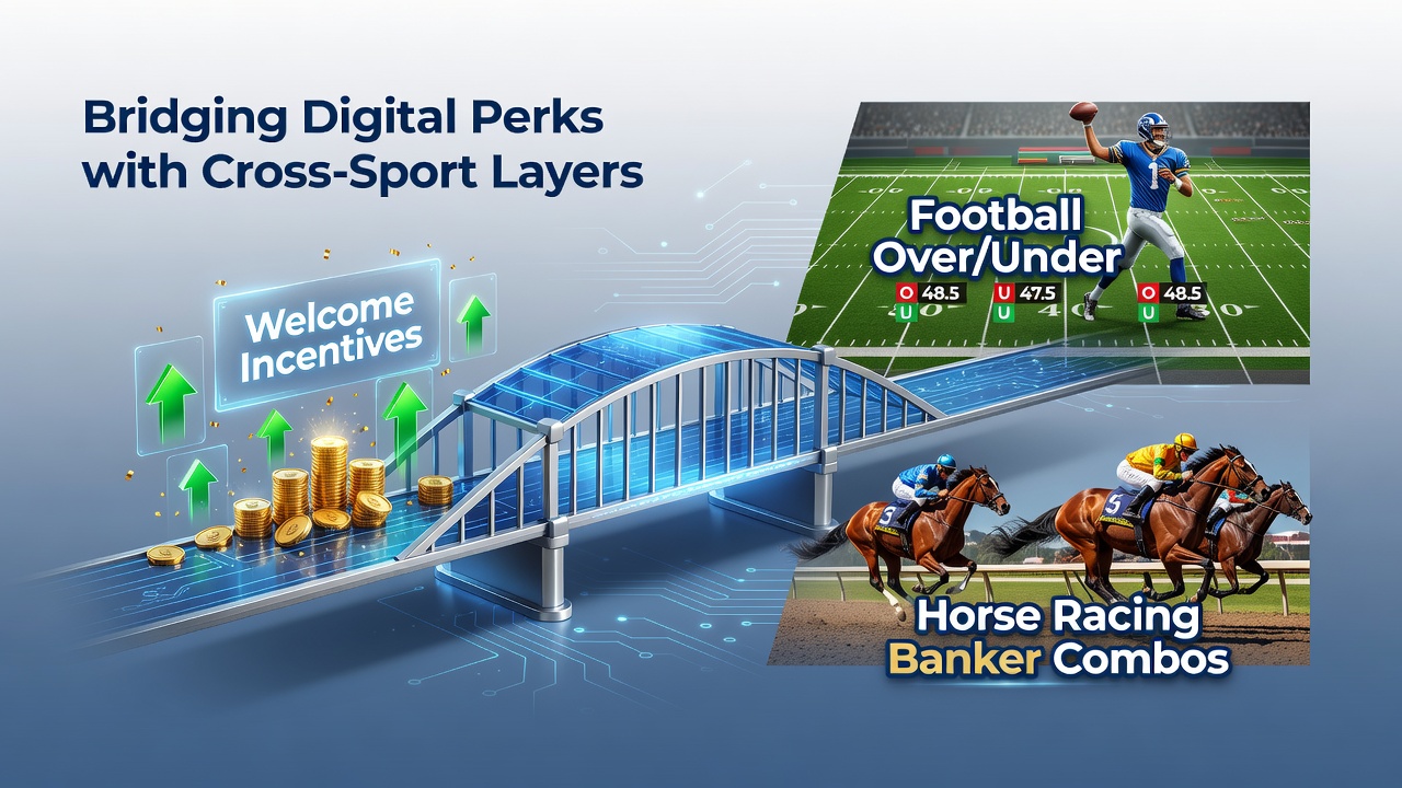Digital interface showing football over/under selections paired with horse racing banker options on a betting platform