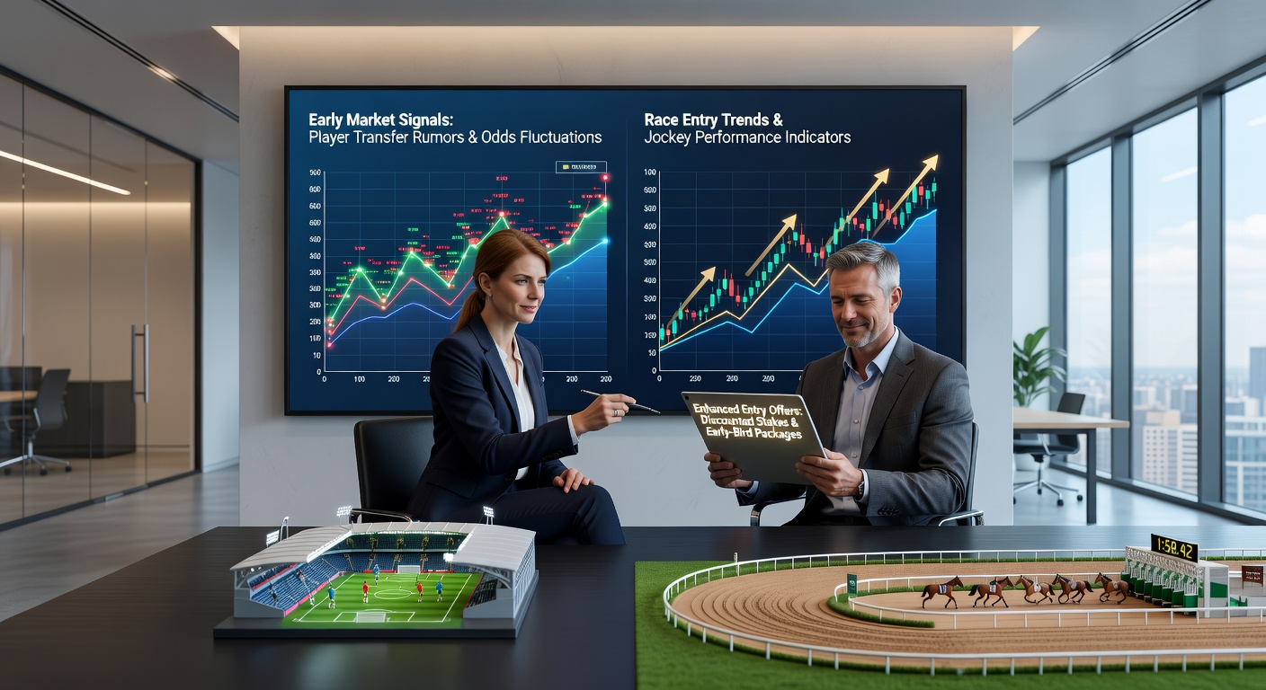 Visualization of early market signals in soccer and thoroughbred racing with promotional entry offers