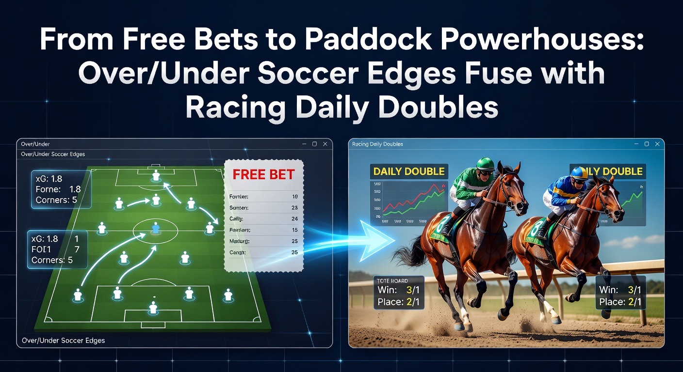 Horse racing action at the track merges visually with soccer goal celebrations, symbolizing cross-sport betting fusion