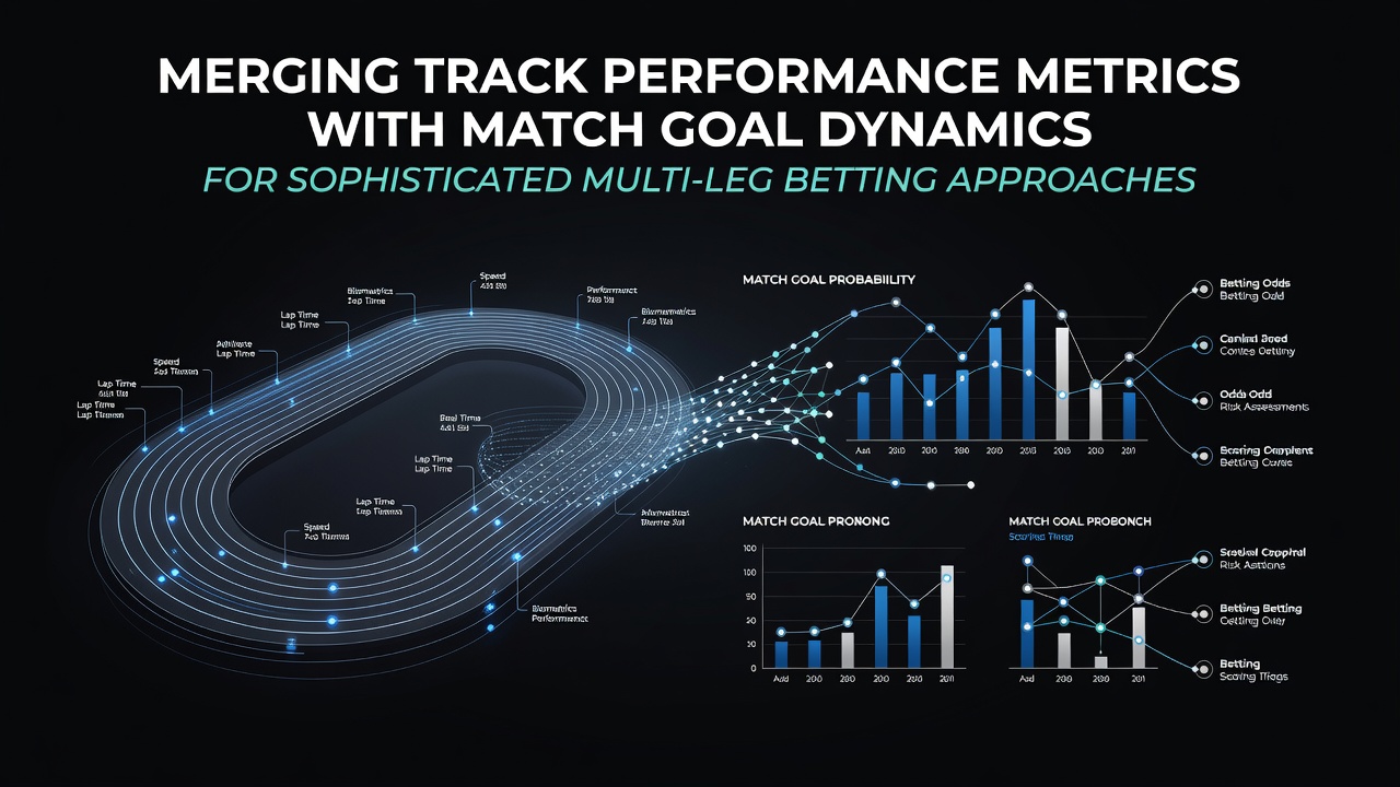 Detailed visualization of horse racing track metrics overlaid with football match goal statistics for multi-leg betting analysis