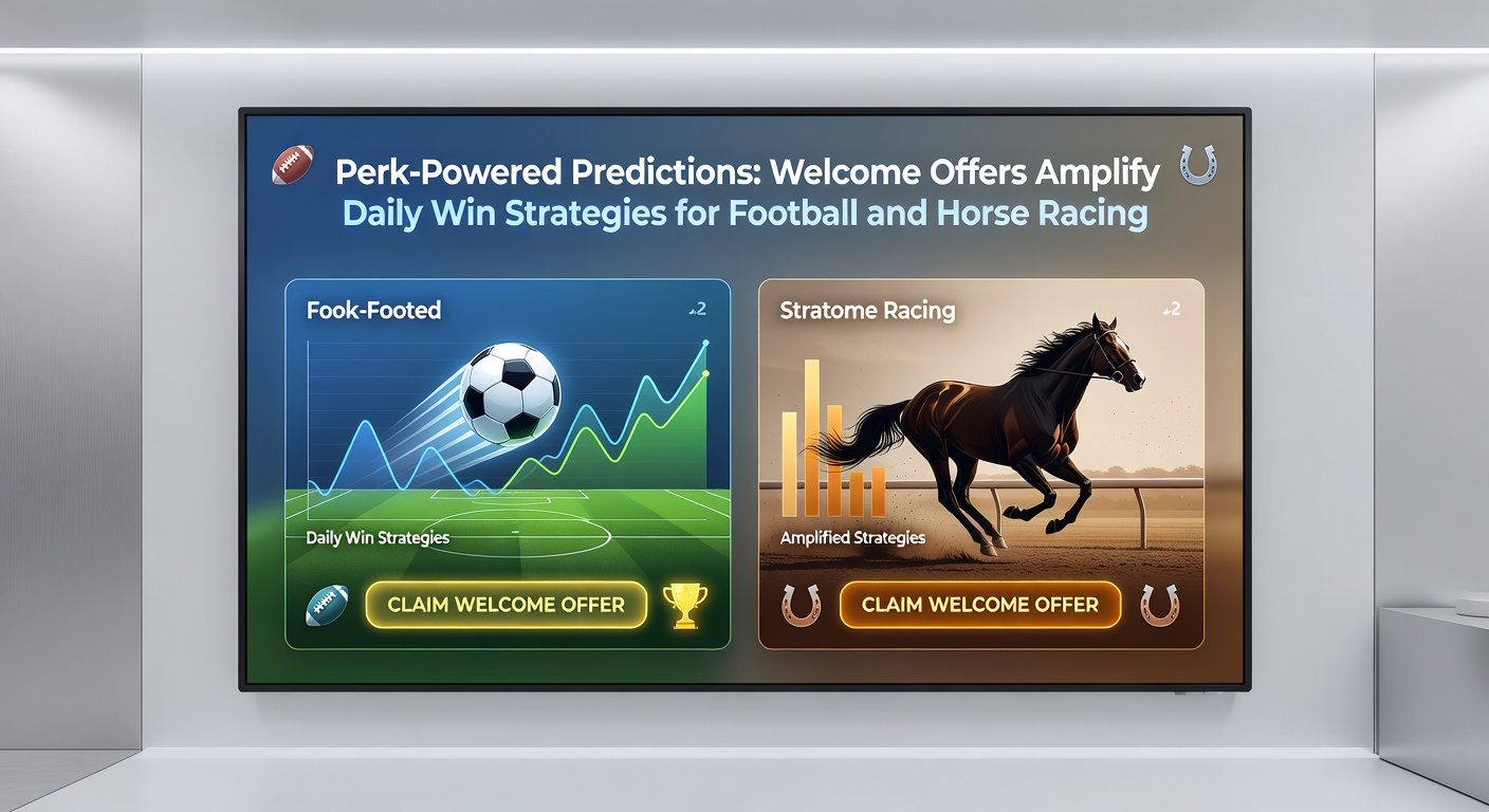 Horse racing paddock scene with jockeys preparing mounts alongside a digital display of welcome betting offers and prediction stats
