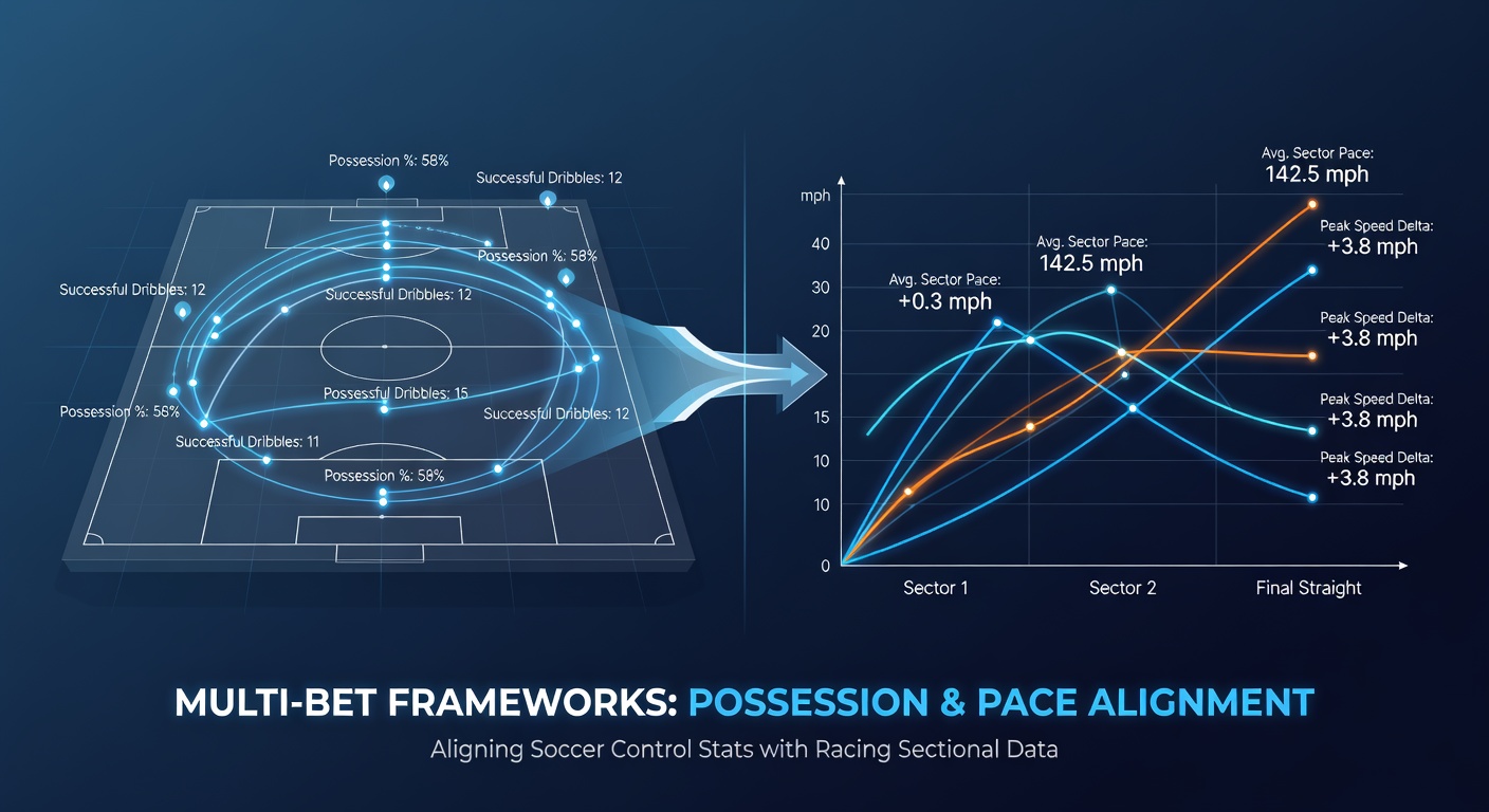 Soccer players maintaining possession during a match alongside a horse racing sectional timing graphic