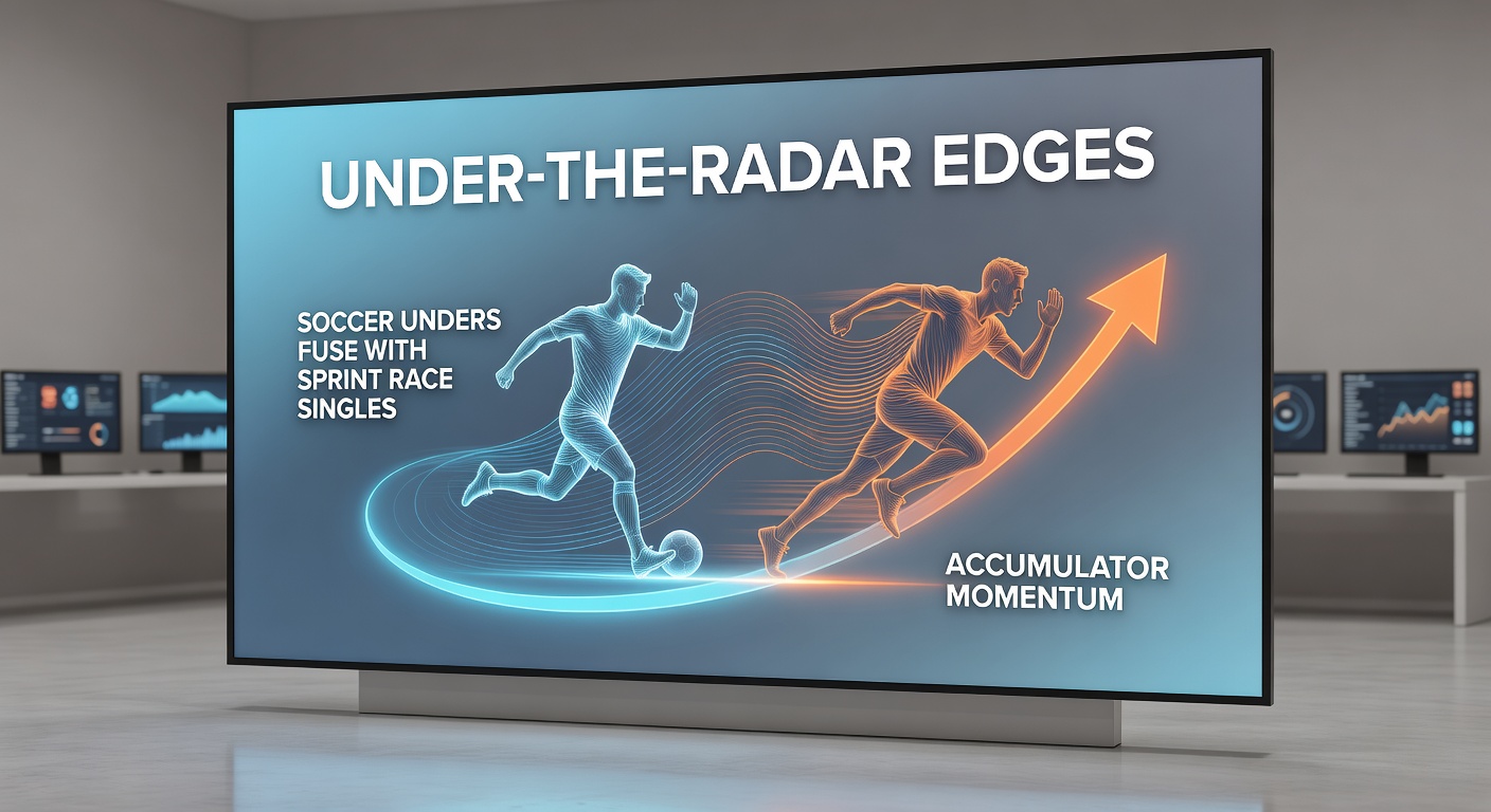 Graph showing accumulator returns from soccer unders and sprint singles combos in April 2026, with racecourse and stadium backgrounds